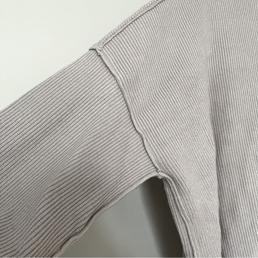 Long Sleeve 1/4 Zipper Collar Drop Shoulder Oversized Slouchy Sweater with Slit - Picture 7 of 8